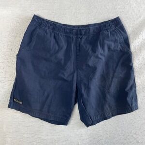 Columbia Cotton Twill Shorts Navy Blue Elastic‎ Waist Casual Outdoor S99 AM4530